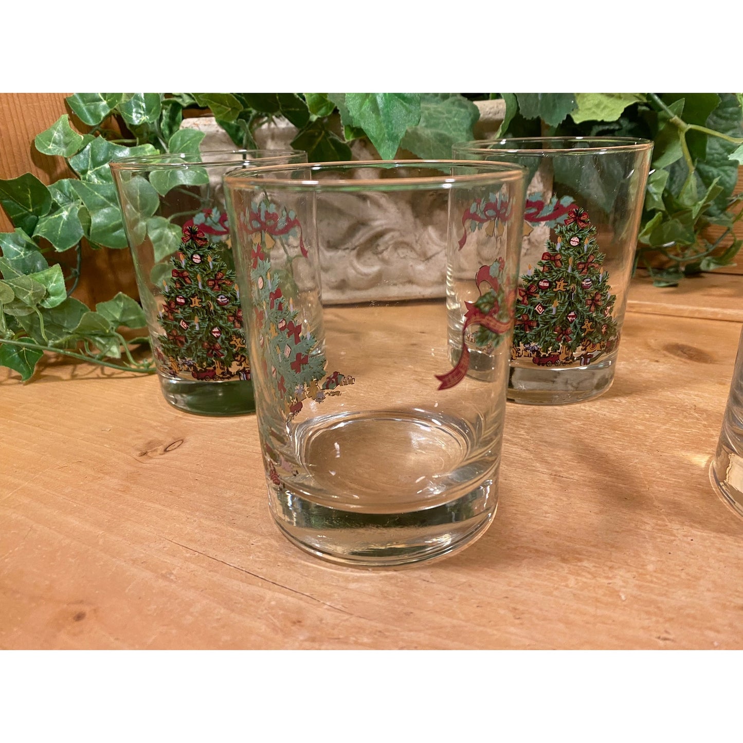 Vintage Victorian Christmas Tree Double Old Fashioned Glasses - Set of 4 | Johnson Bros. | England | Christmas Barware | Cocktail Glasses