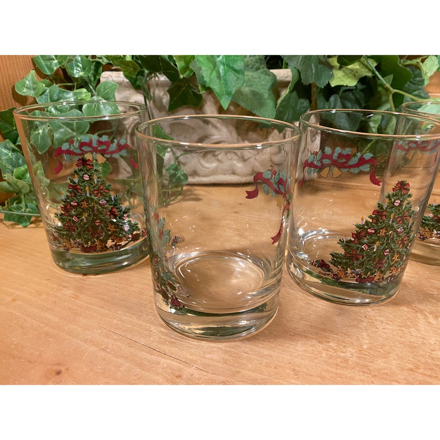 Vintage Victorian Christmas Tree Drinking Glasses - Set of 4 | Johnson Bros. | England | Christmas Barware | Old Fashioned Cocktail Glasses