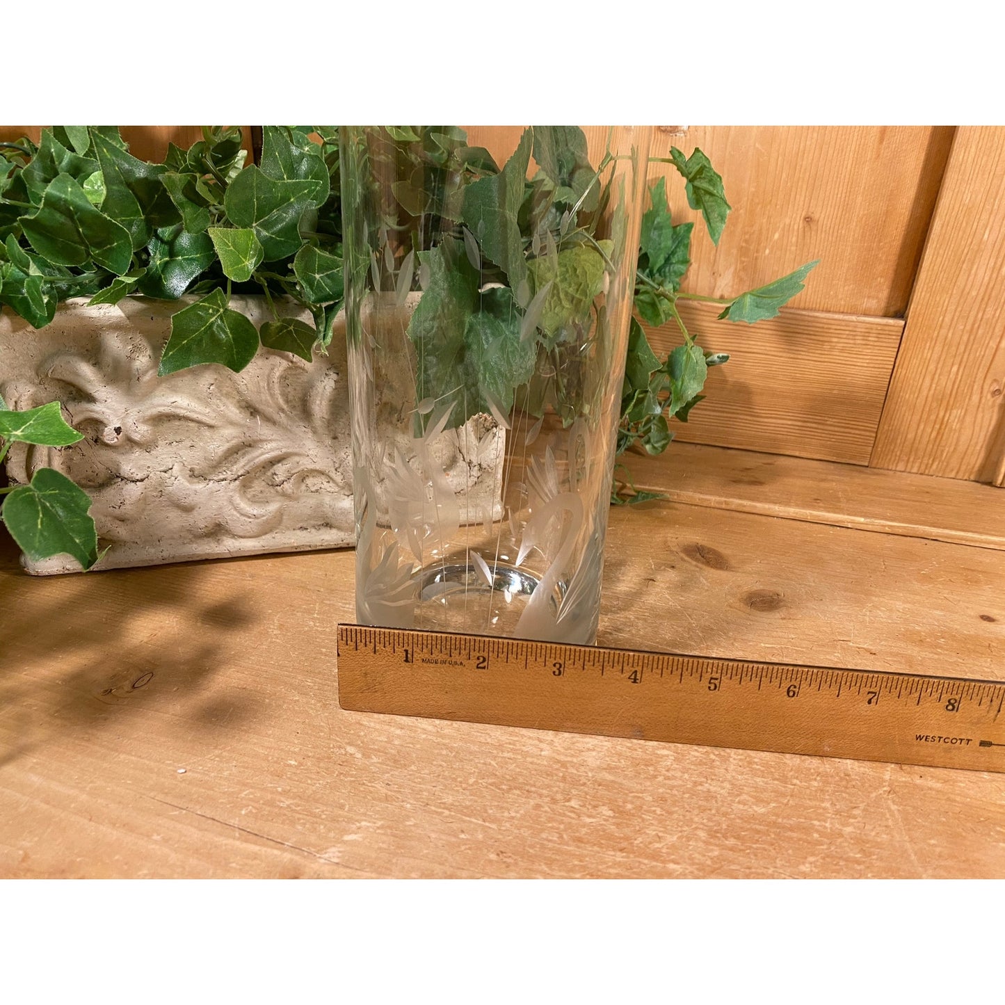 Vintage Clear Round Etched Glass Swan Vase | Round Glass Swan Flower Vase | Cottagecore Table Decor | Swans | Swan Decor | Etched Glass Vase