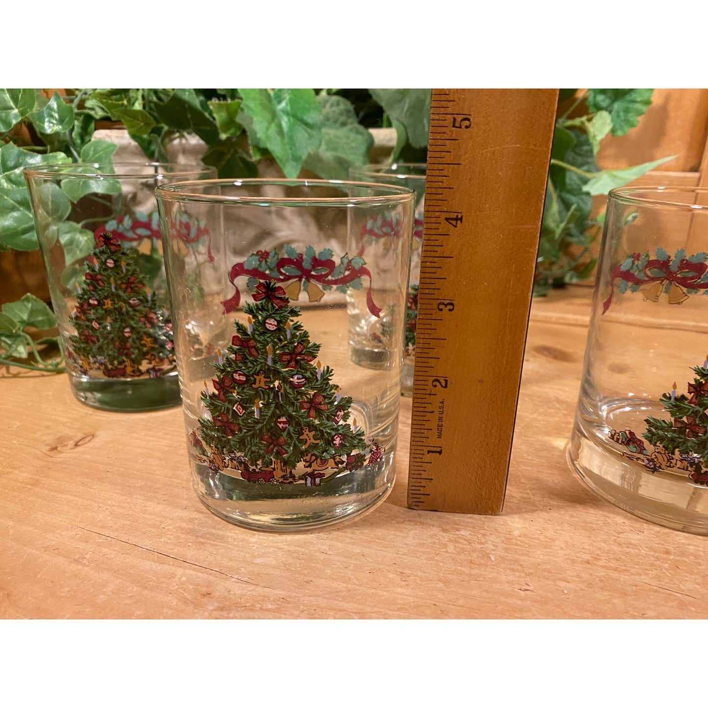 Vintage Victorian Christmas Tree Double Old Fashioned Glasses - Set of 4 | Johnson Bros. | England | Christmas Barware | Cocktail Glasses