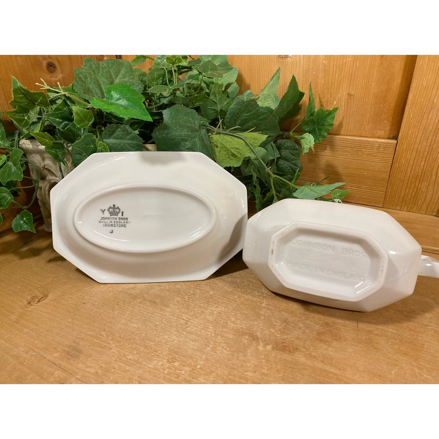 Vintage White Ironstone Gravy Boat + Plate | Johnson Bros. | Made In England | English Ironstone | Farmhouse Table Decor | Stoneware Dish