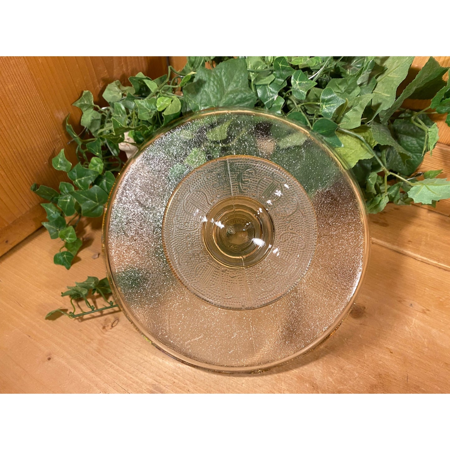 Vintage Clear Glass Pedestal Cake Stand with Gold Bead Trim | Jeanette | Lyre & Harp | Victorian Pedestal Cake Serving Plate | Dessert Stand