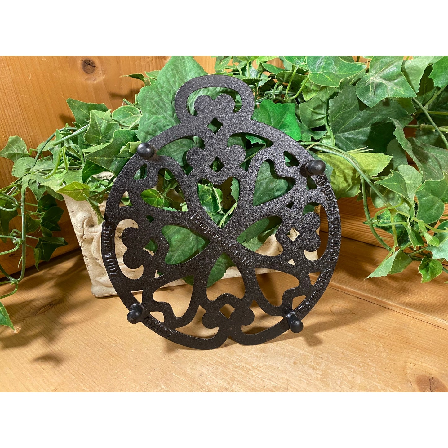 Vintage Cast Iron Coppertone Round Trivet with Hearts | Pampered Chef | 2007 | Round-Up From the Heart | 2938 | Heart Trivet | Farmhouse
