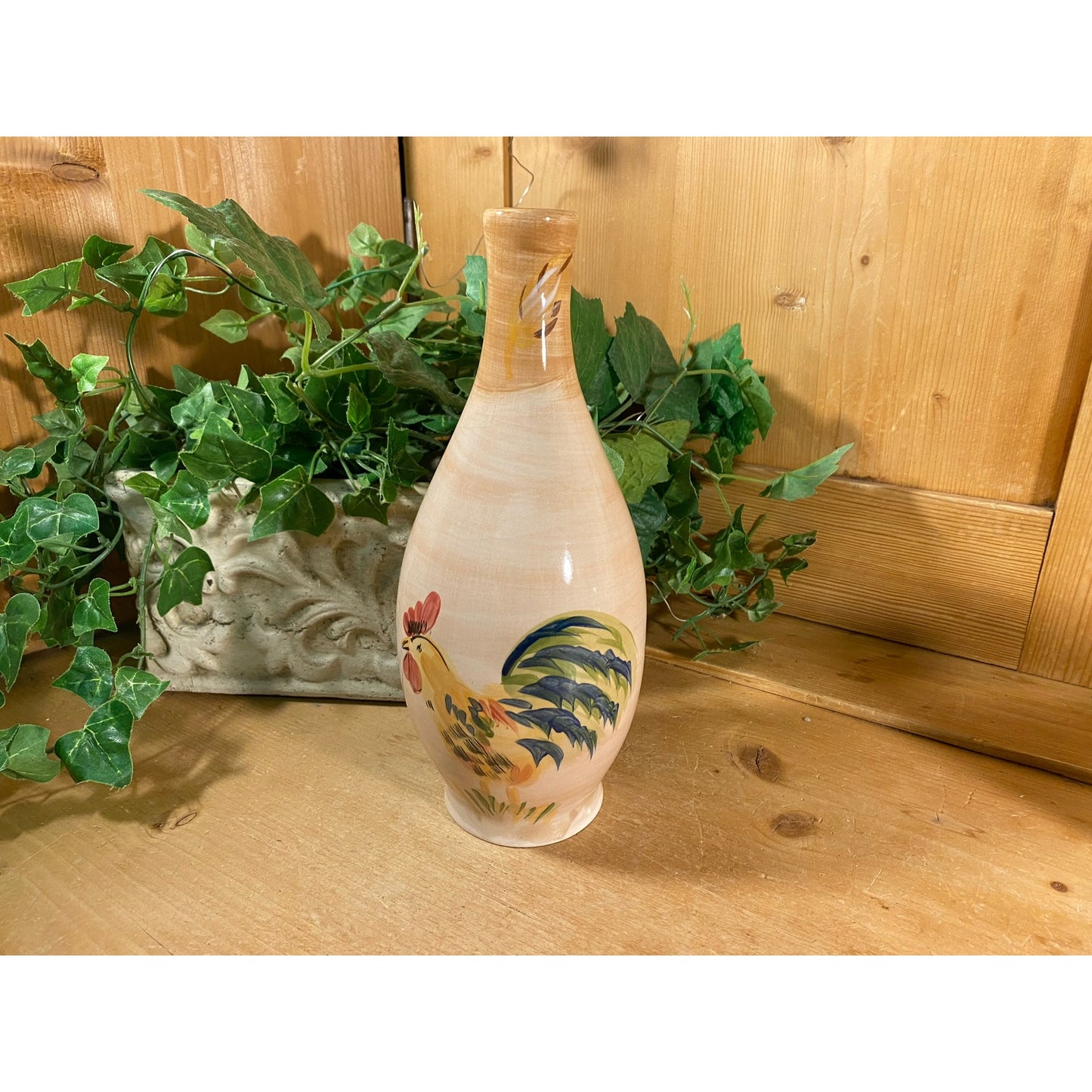 Vintage Handpainted Rooster Ceramic Vase | Boulevard | Farmhouse Kitchen Table Decor | Chickens | Rooster Shelf Decor | Vintage Rooster Vase