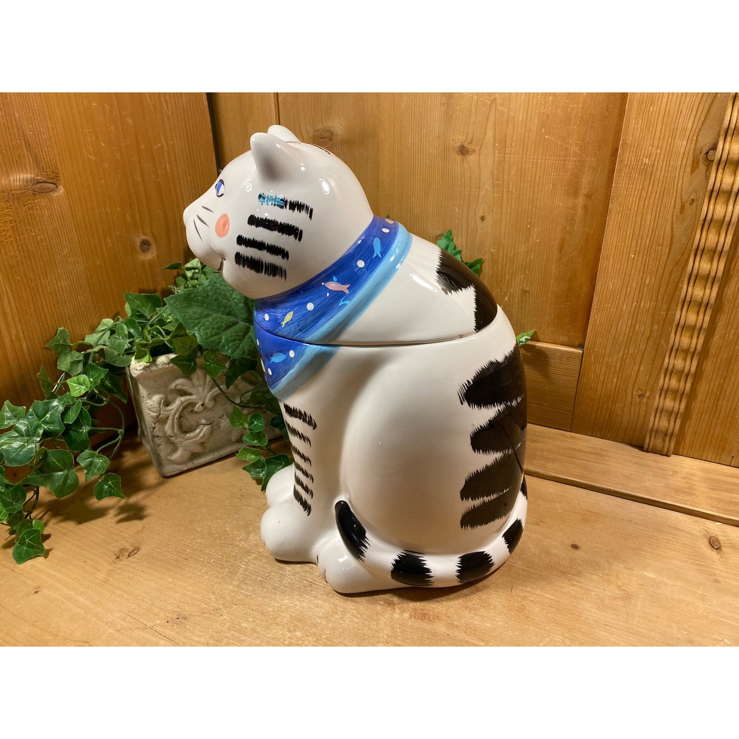 Vintage Ceramic Whimsical Cat Cookie Jar | Coco Dowley | Retro Cat Treat Jar | Farmhouse Kitchen Decor | Ceramic White Cat Treat Canister