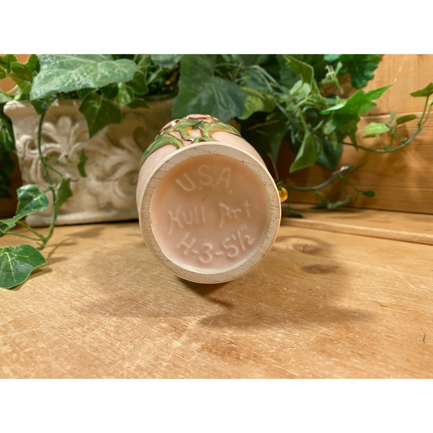 Vintage Hull Art Pottery "New Magnolia" Vase | Hand-Painted Floral Vase with Glossy Finish and Gold Trim | Midcentury Modern Shelf Decor