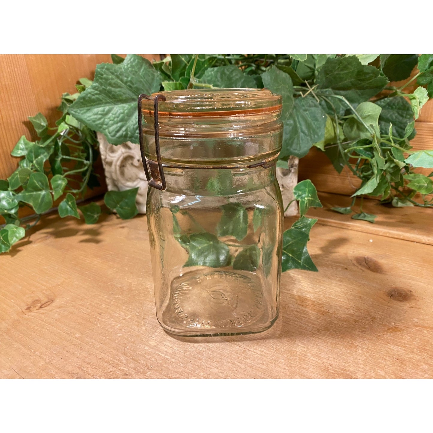 Antique Wide Mouth Square Queen Canning Jar with Kant Krack Lid | Wire Bale Lid | Vintage Glass Mason Jar | Primitives | Farmhouse Decor