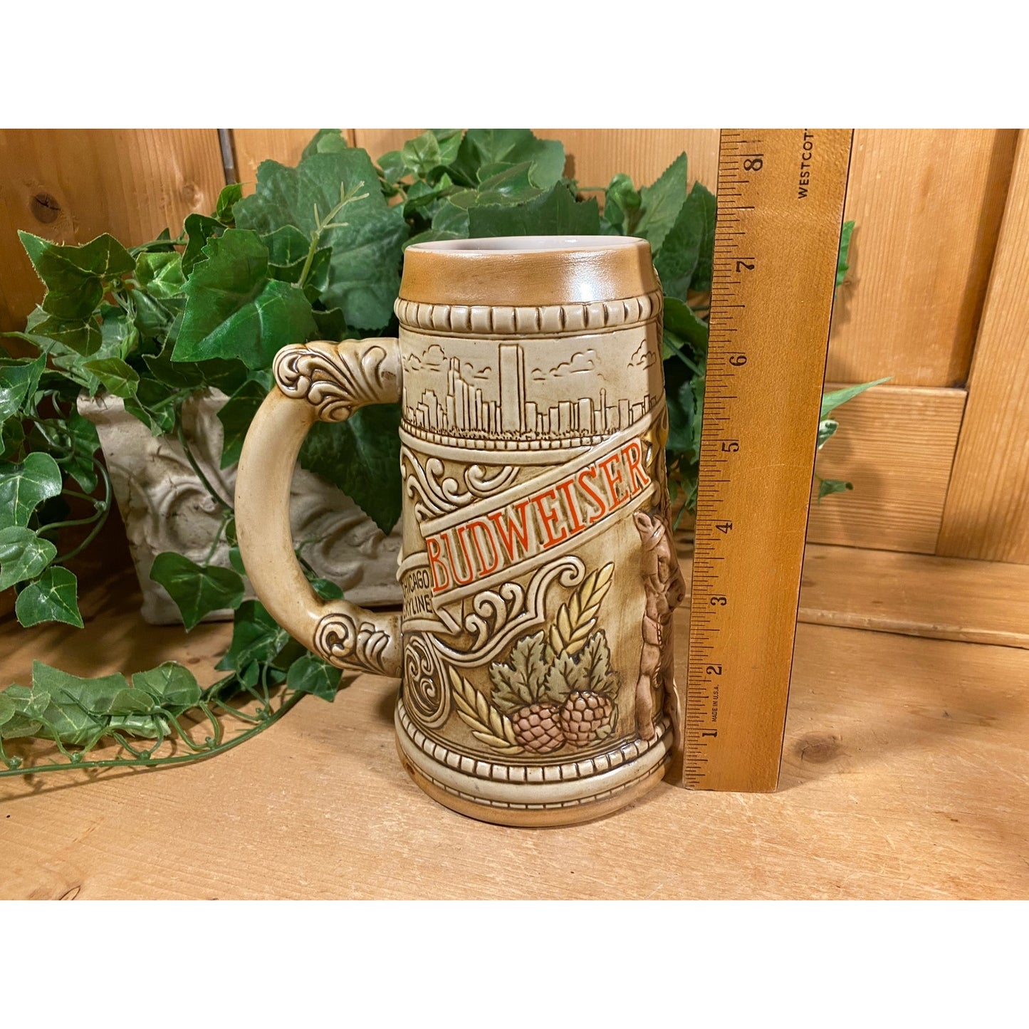 Vintage Ceramic Budweiser Stein | Chicago Skyline | 1981 | Ceramarte | 26760 | Retro Budweiser Beer Stein | Limited Edition Beer Stein