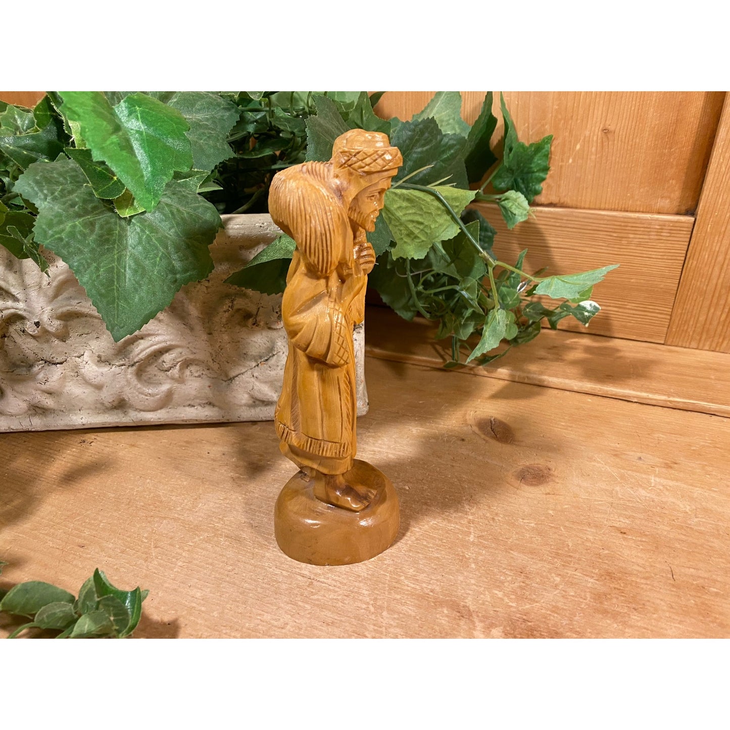 Vintage Carved Wood Shepherd with Lamb Figurine | Religious Decor | Good Shepherd Wooden Figurine | Christian | Farmhouse Shelf Decor | Lamb