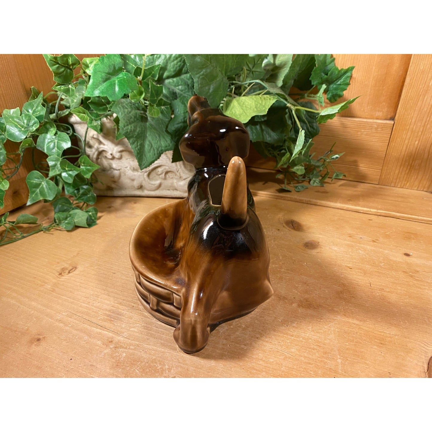 Vintage Brown Ceramic Dachshund Planter | Weiner Dog Planter | Midcentury Modern Table Decor | Vintage Brown Dog Planter | MCM Shelf Decor