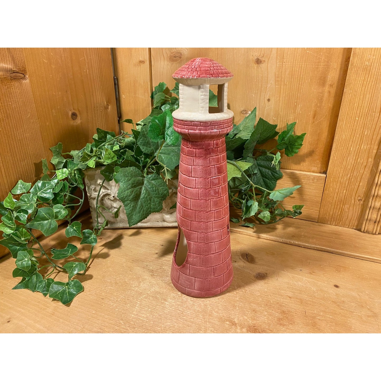 Vintage Ceramic Lighthouse Tea Light Candle Holder | Red and White Lighthouse Votive Candle Holder | Nautical Table Decor | Coastal Decor |