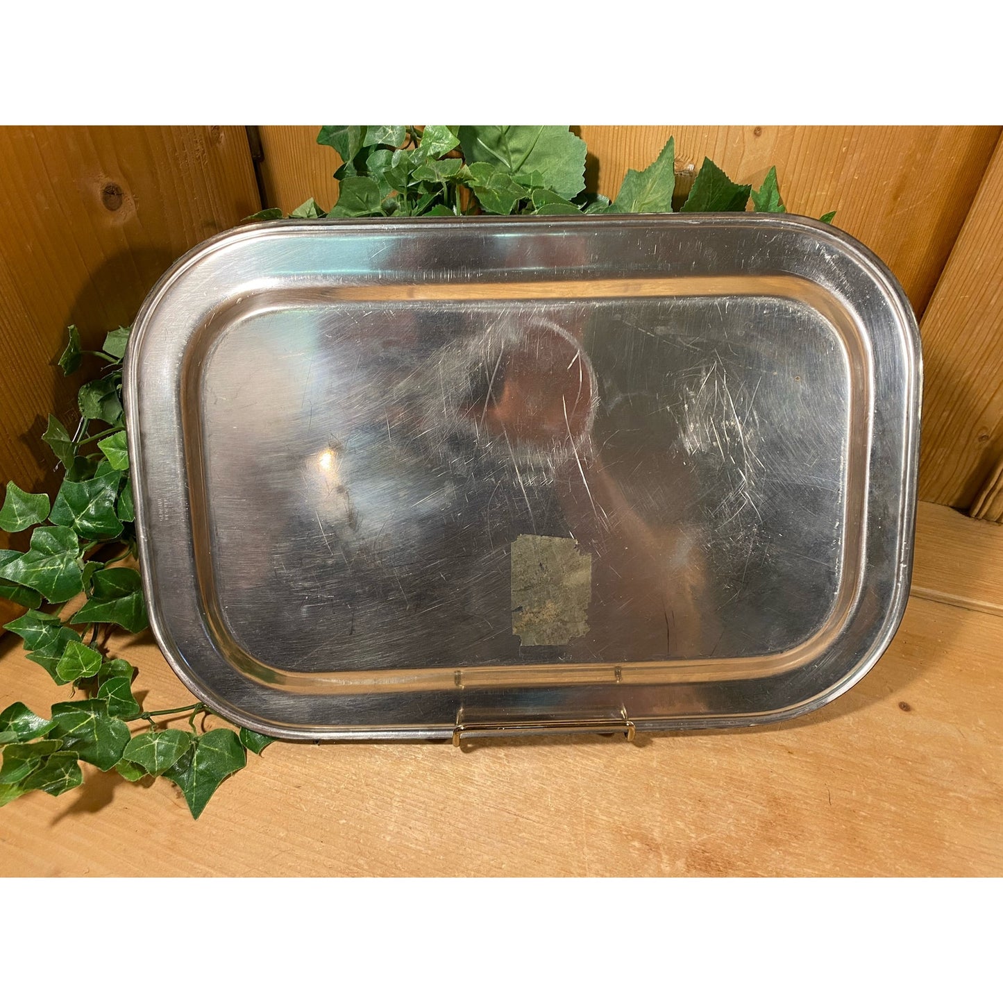 Vintage Pewter Serving Tray with Rounded Edges | Rectangular Metal Serving Platter | Academia Table Decor | Farmhouse Decor | Silver Tray