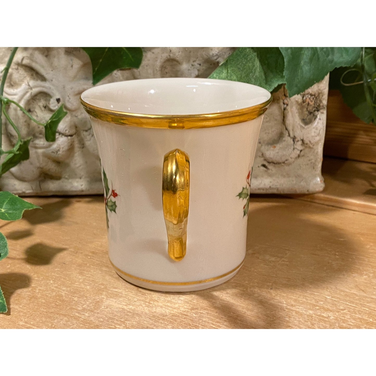 Vintage Lennox White China Coffee Cup | Holly Leaves + Berries, Gold Trim | Christmas | Holiday Dimension Collection | Tea Cup | Coffee Mug