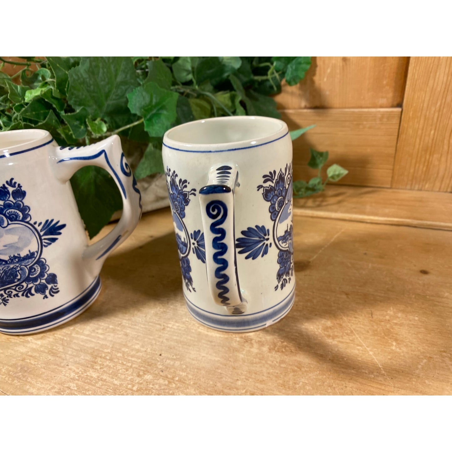 Vintage Hand-Painted Heineken Ceramic Tankards - Set of 2 | Delft Blue | Made In Holland | Dutch Beer Mugs | Collectible European Steins