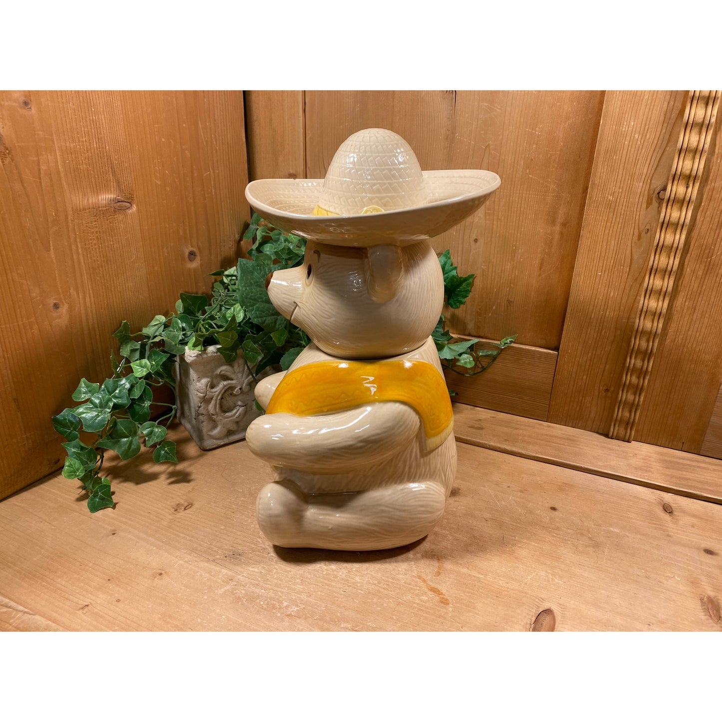 Vintage Poncho the Teddy Bear Cookie Jar | Metlox | Teddy Bear In Sombrero | Poppy Trail | Ceramic Cookie Jar | Cottagecore Kitchen Decor