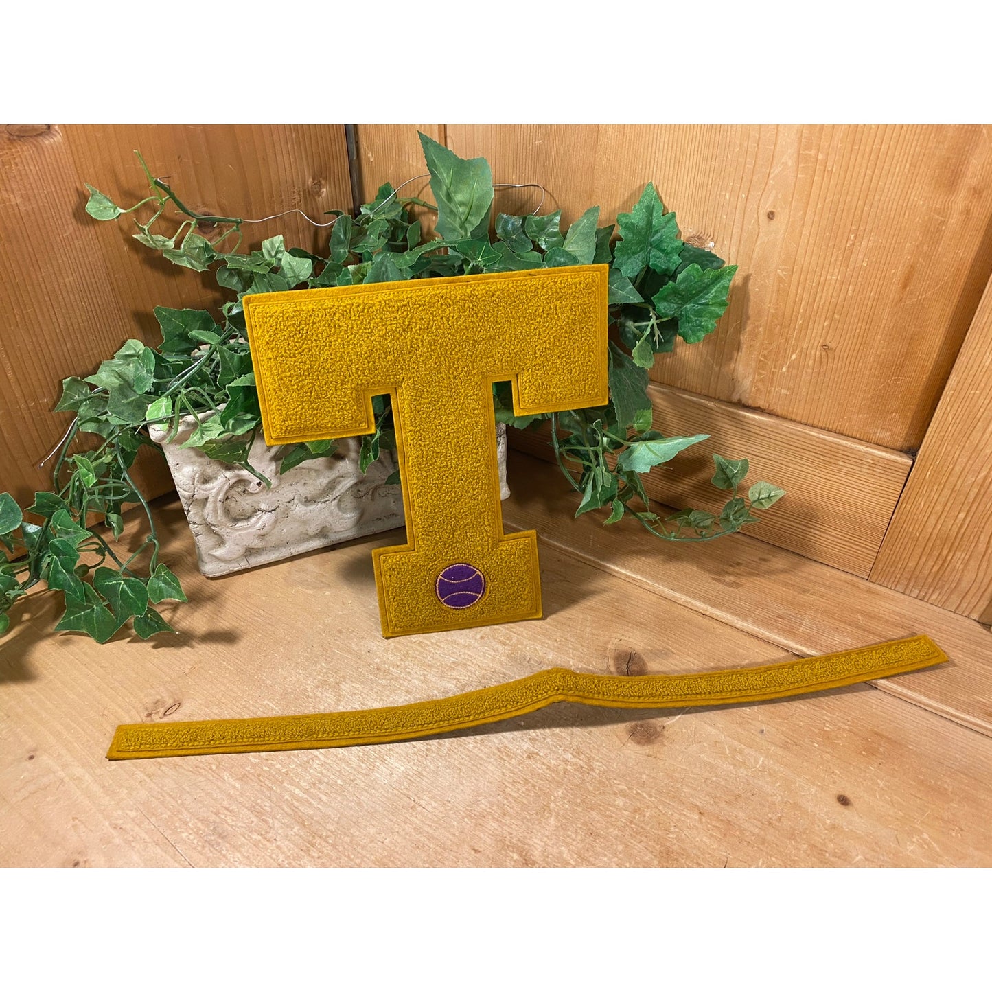 Vintage Letter Jacket Patch - Yellow Letter "T" | Athletic Specialty | Dark Yellow Varsity Letter T Patch | Retro Varsity Jacket Letter "T"