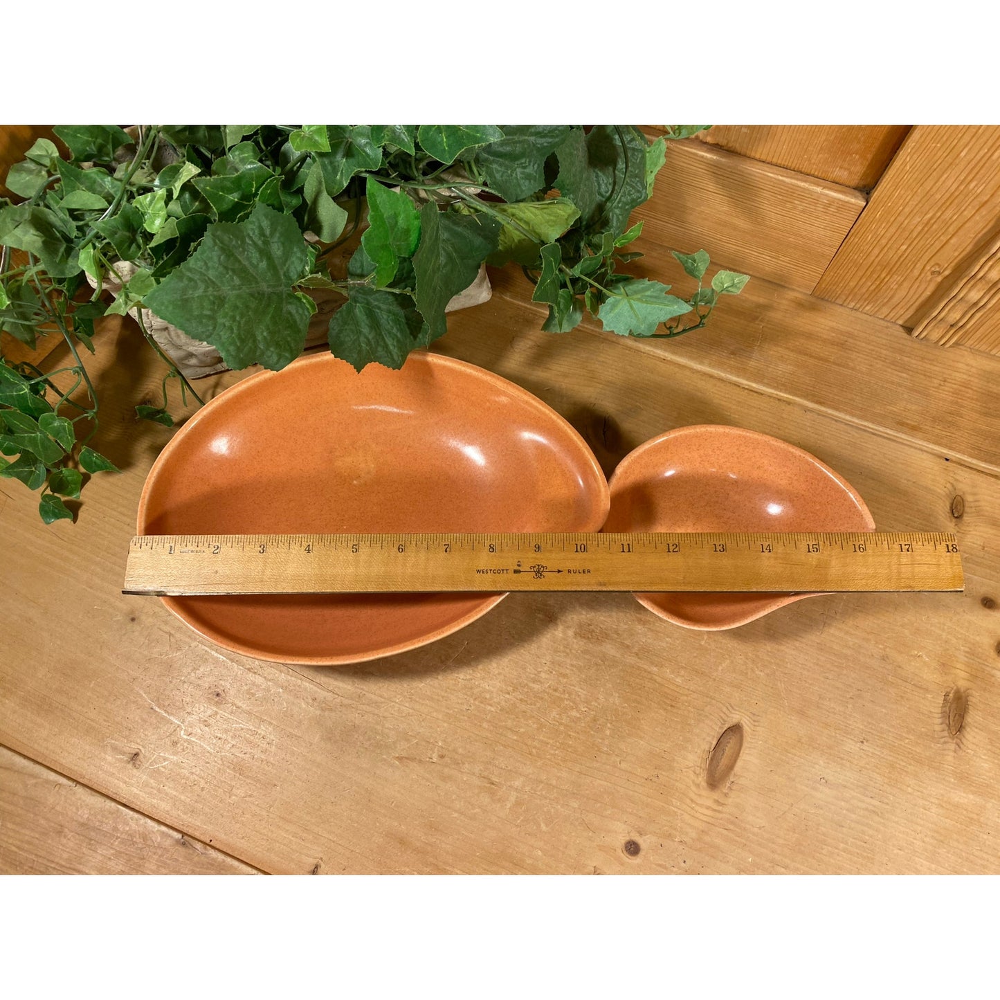 Vintage Red Wing Pottery Comma Bowls - Set of 2 | Eva Zeisel | Town & Country | Glazed Peach Ceramic Bowl Set | Midcentury Modern Kitchen