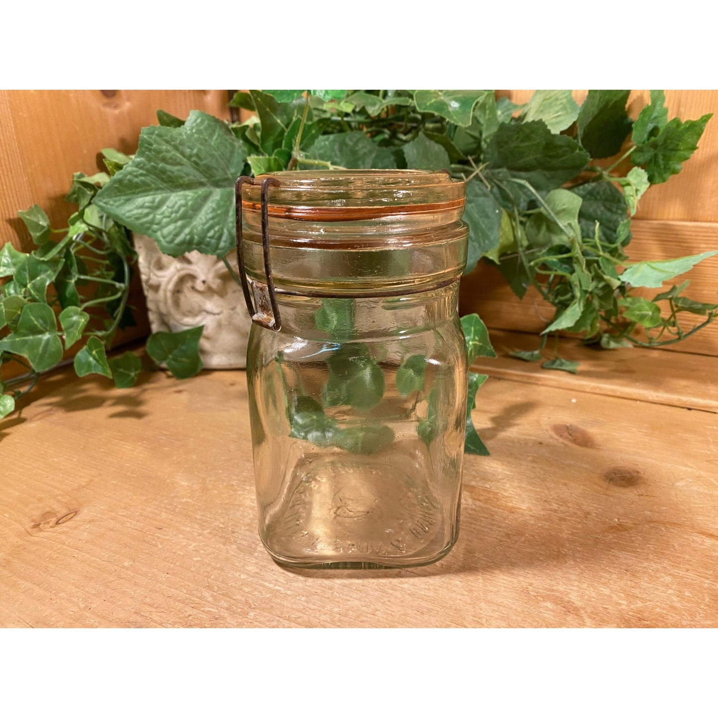 Antique Wide Mouth Square Queen Canning Jar with Kant Krack Lid | Wire Bale Lid | Vintage Glass Mason Jar | Primitives | Farmhouse Decor