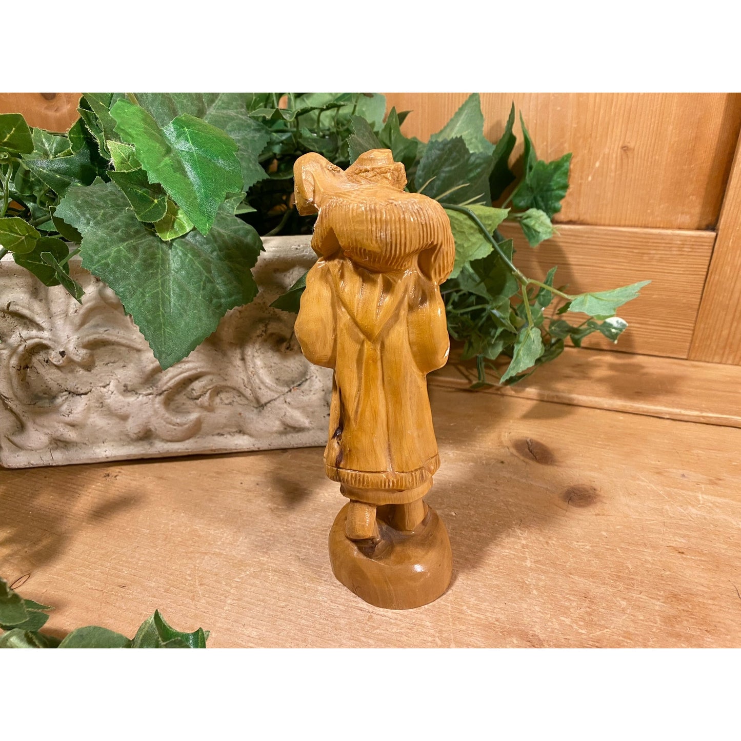 Vintage Carved Wood Shepherd with Lamb Figurine | Religious Decor | Good Shepherd Wooden Figurine | Christian | Farmhouse Shelf Decor | Lamb