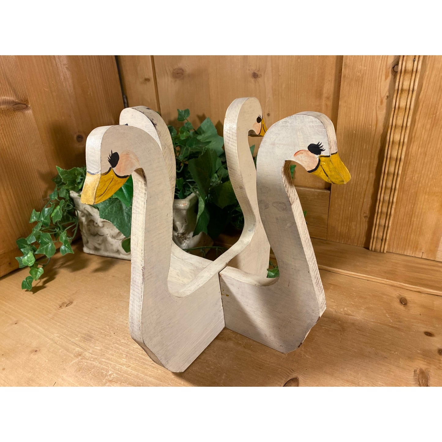 Vintage Handcrafted Wooden Swan Plant Stand | Swans | Painted Handmade Swan Plant Stand | Shabby Chic Table Decor | Swan Decor | Spring