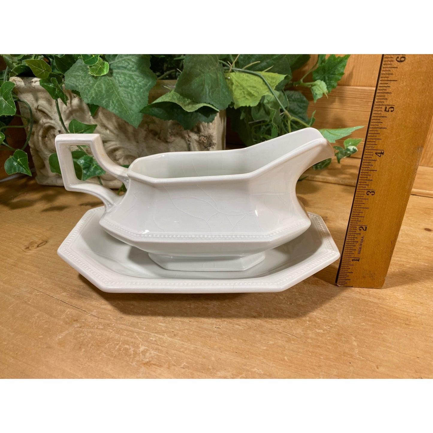 Vintage White Ironstone Gravy Boat + Plate | Johnson Bros. | Made In England | English Ironstone | Farmhouse Table Decor | Stoneware Dish