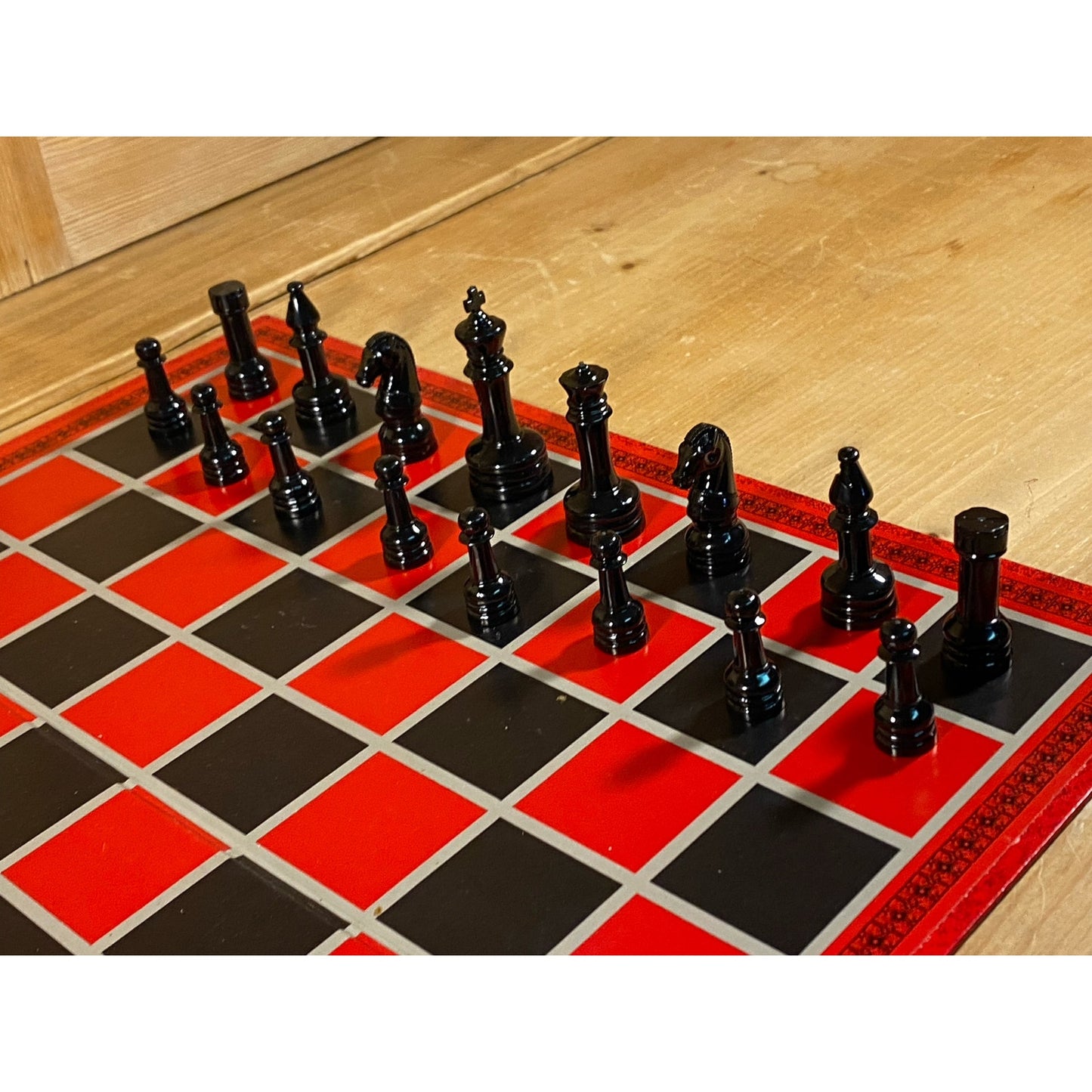 Vintage Game: Classic Chess Set in Black and Red | Cardboard Chess Set | Classic Black and Red Chess Set | Family Game Night Board Game