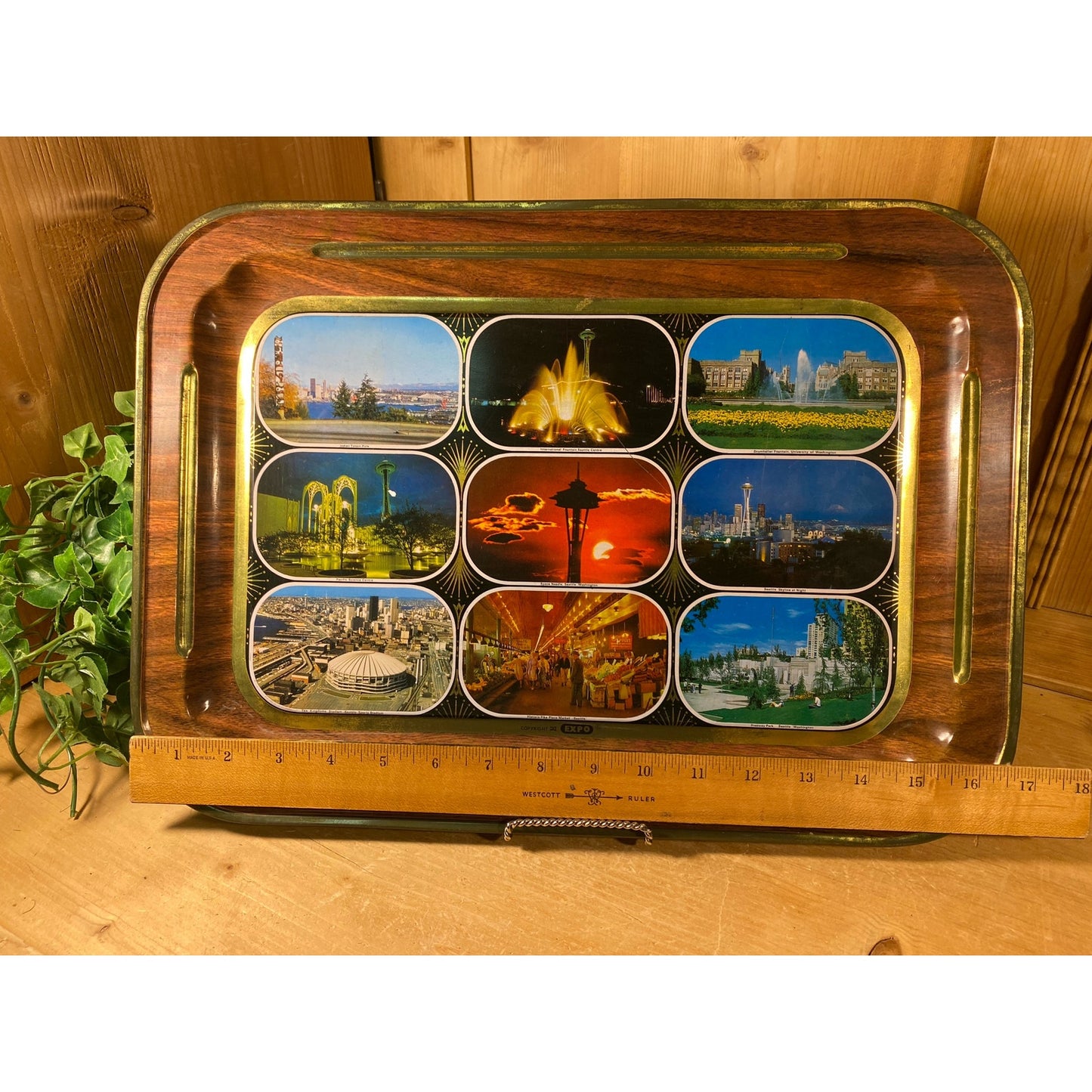 Vintage World Wonders Metal Serving Tray | EXPO | The Metal Printer's Company | Midcentury Modern Dining Tray with Photos of World Landmarks