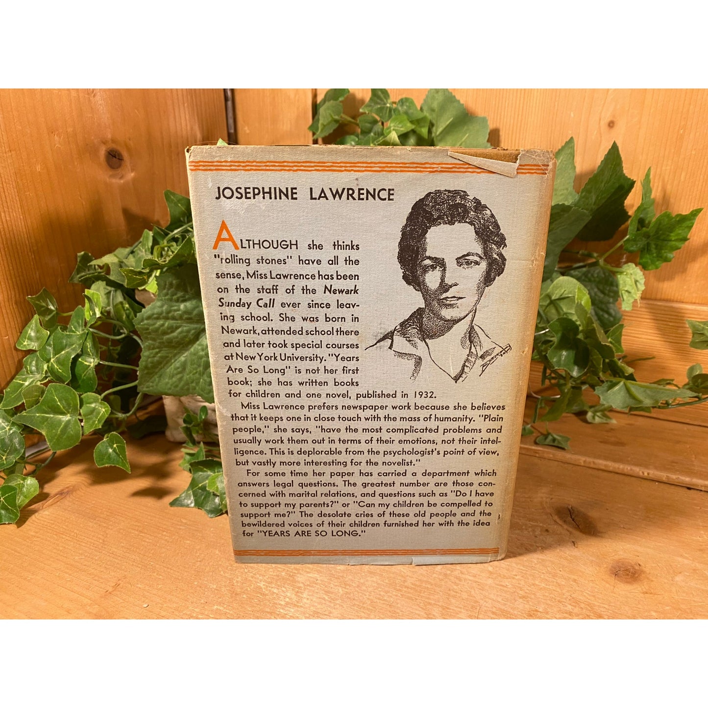 Vintage Book: Years Are So Long I Dare Not | Josephine Lawrence | 1934 | Fiction Novel | Hardcover Book | Hardships of Elderly Couple