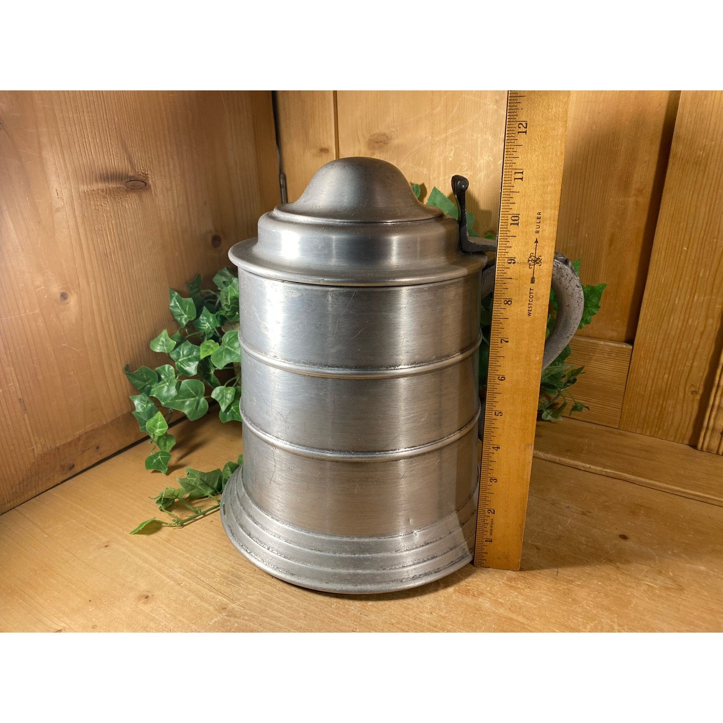 Vintage Pewtertone Tankard | Metal Beer Stein with Cover | Pewter Ice Bucket | Seymour Mann | Academia Shelf Decor | Barware | Home Bar