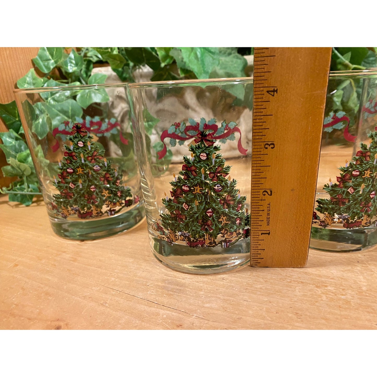 Vintage Victorian Christmas Tree Drinking Glasses - Set of 4 | Johnson Bros. | England | Christmas Barware | Old Fashioned Cocktail Glasses