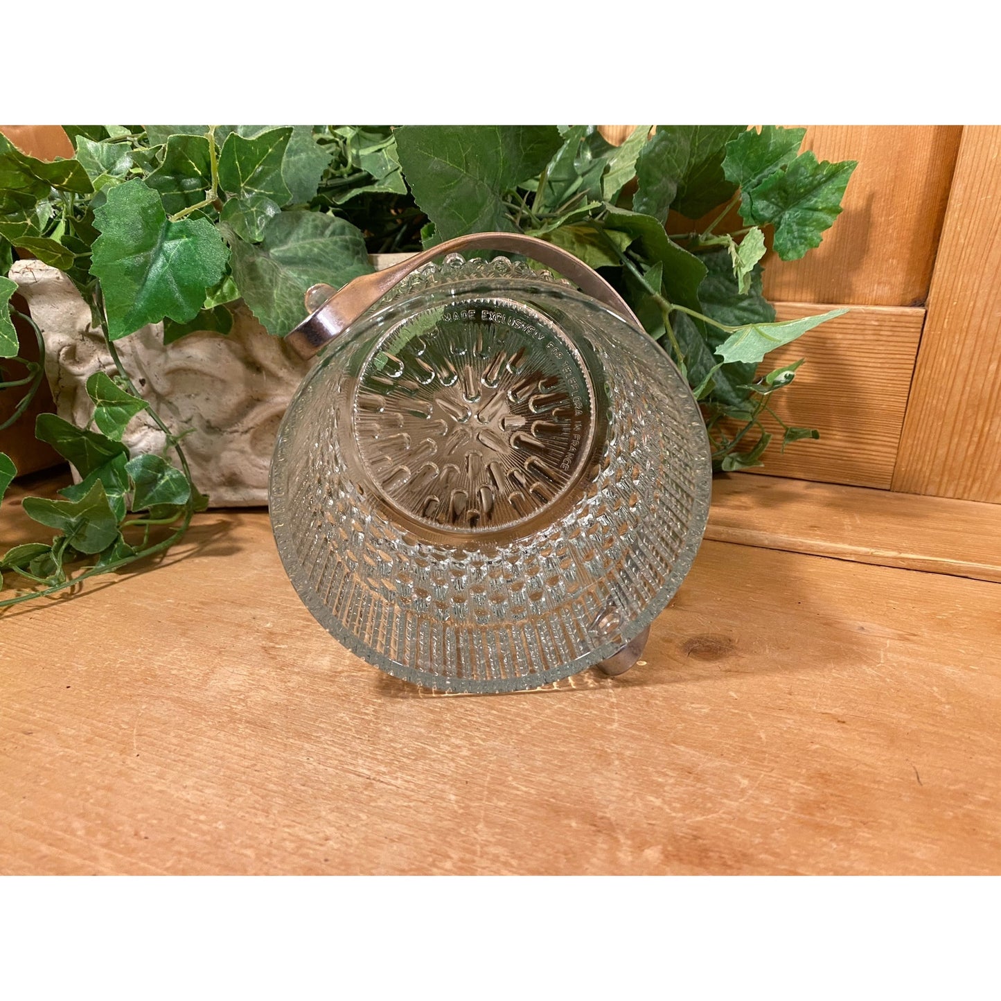 Vintage Round Clear Glass Ice Bucket with Metal Handle | Teleflora | Wine Chiller | MCM | Champagne Bucket | Ice Pail | Midcentury Modern