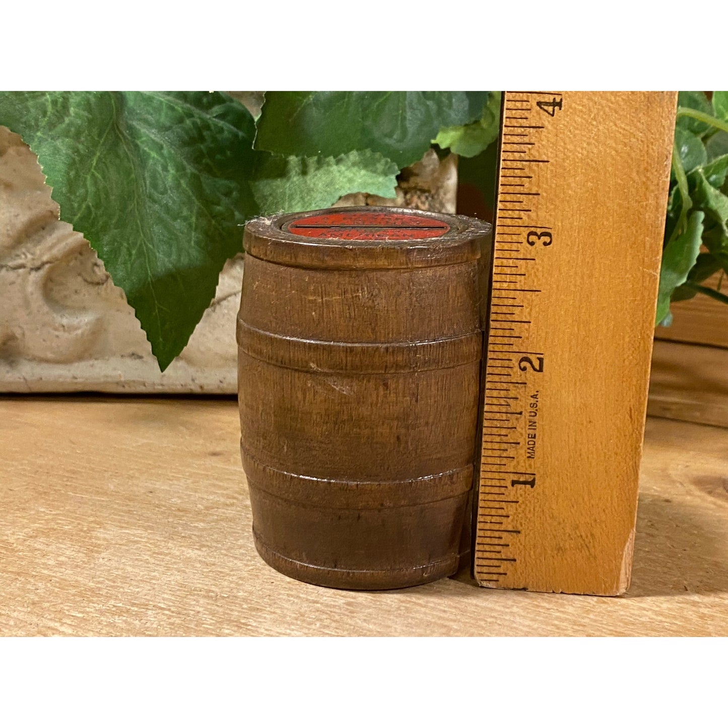 Vintage Wooden Barrel Coin Bank | "Save A Barrel of Money with An American Slicer" | Wood Barrel Coin Bank | Vintage Advertising | Farmhouse