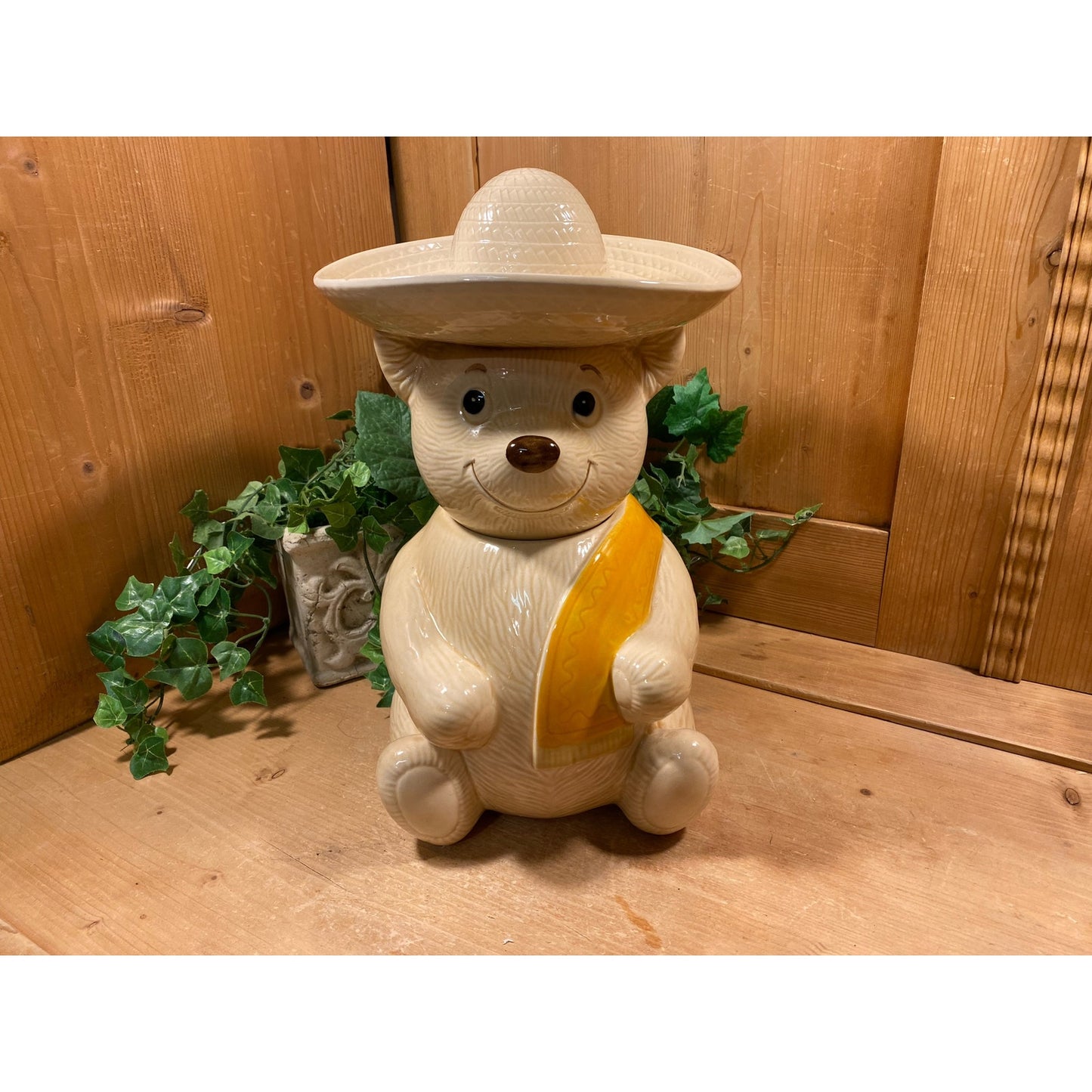 Vintage Poncho the Teddy Bear Cookie Jar | Metlox | Teddy Bear In Sombrero | Poppy Trail | Ceramic Cookie Jar | Cottagecore Kitchen Decor