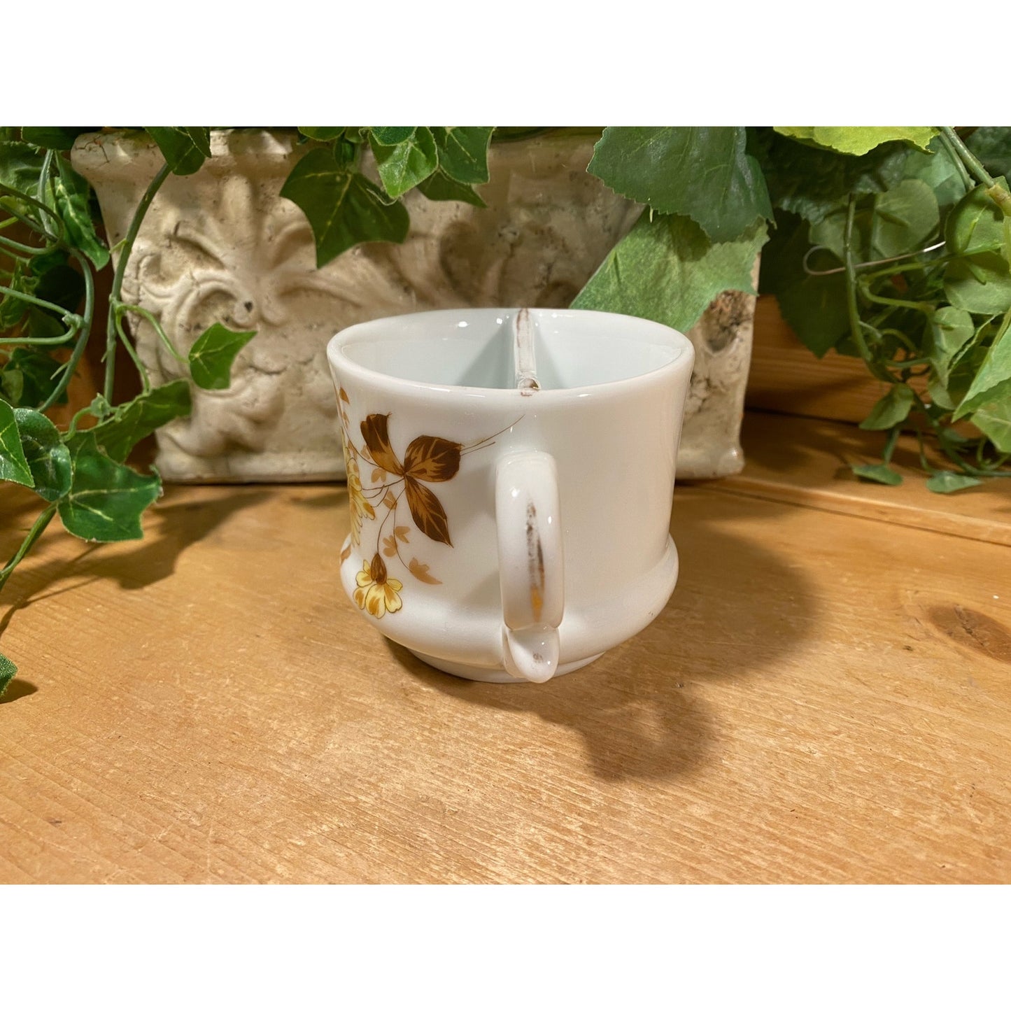 Vintage Floral Moustache Mug | White Mug with Yellow, Brown, and Blue Flowers | Shabby Chic Divided Mug | Victorian Mug | Flowered Mug