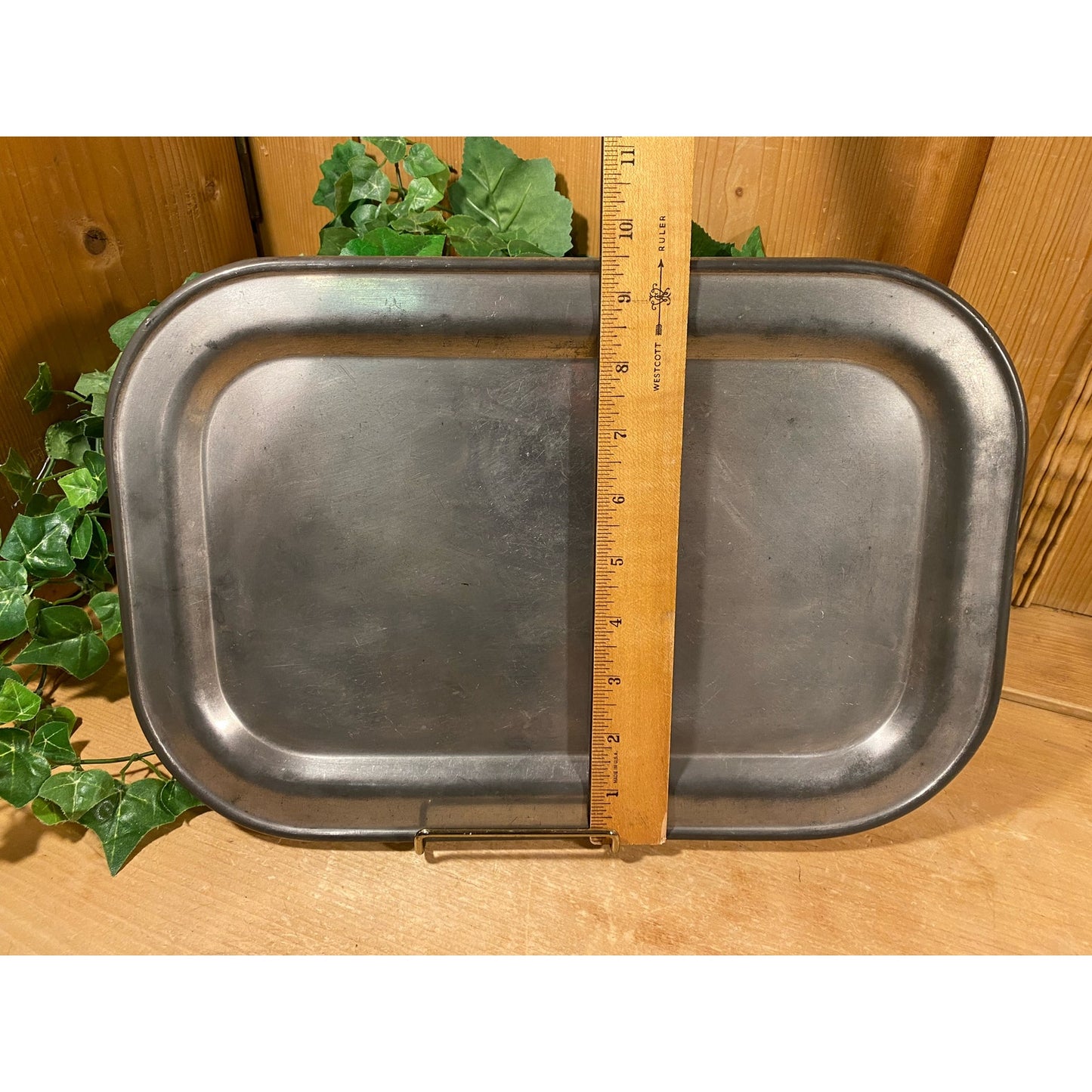 Vintage Pewter Serving Tray with Rounded Edges | Rectangular Metal Serving Platter | Academia Table Decor | Farmhouse Decor | Silver Tray
