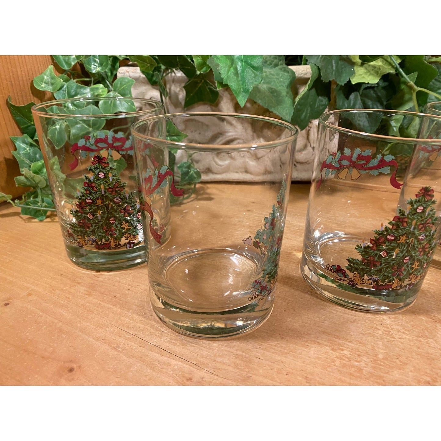 Vintage Victorian Christmas Tree Drinking Glasses - Set of 4 | Johnson Bros. | England | Christmas Barware | Old Fashioned Cocktail Glasses