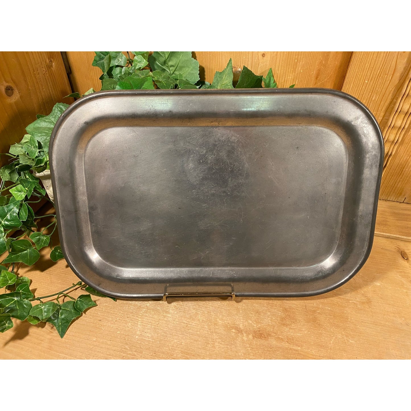 Vintage Pewter Serving Tray with Rounded Edges | Rectangular Metal Serving Platter | Academia Table Decor | Farmhouse Decor | Silver Tray
