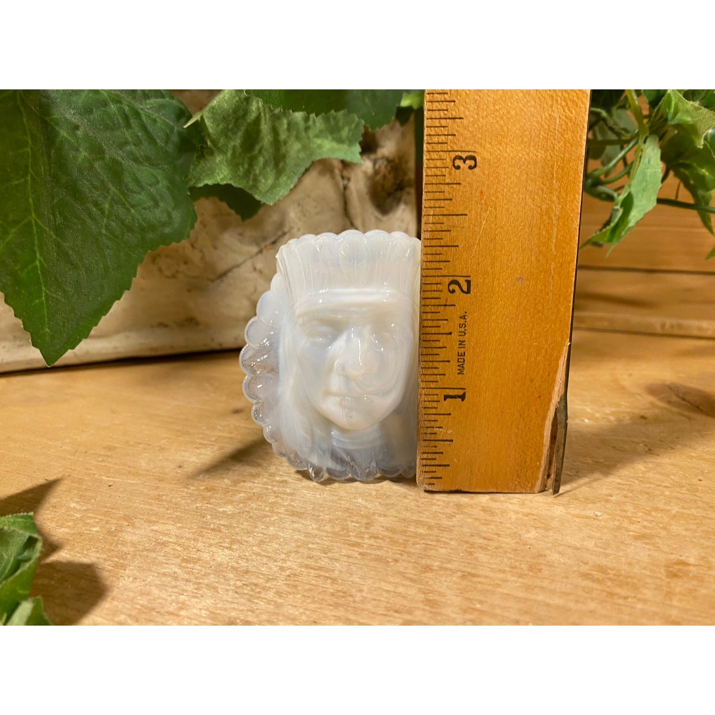 Vintage Art Glass Indian Chief Toothpick Holder | Boyd Glass | Opalescent Oyster White Depression Glass Toothpick Holder | Midcentury Modern