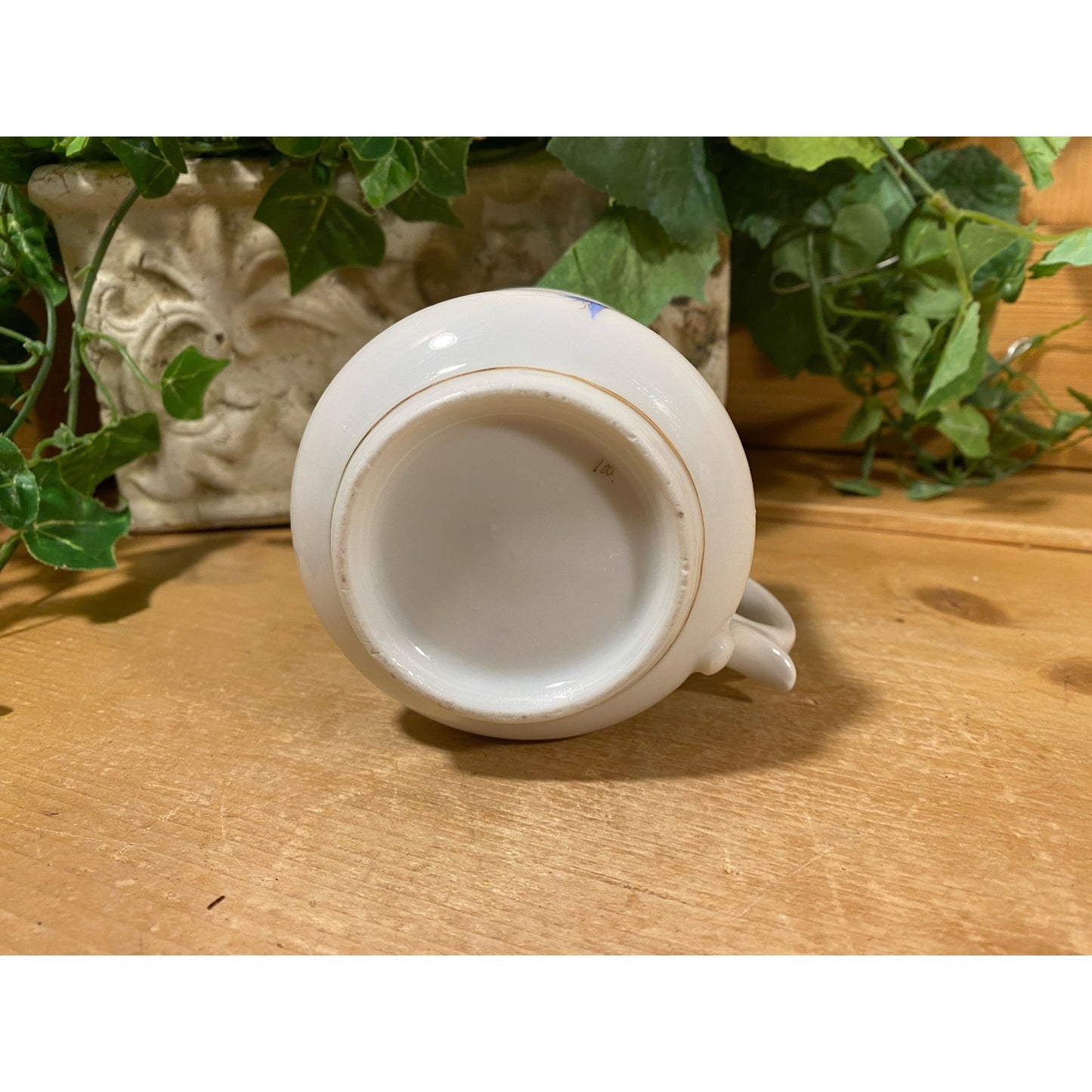 Vintage Floral Moustache Mug | White Mug with Yellow, Brown, and Blue Flowers | Shabby Chic Divided Mug | Victorian Mug | Flowered Mug