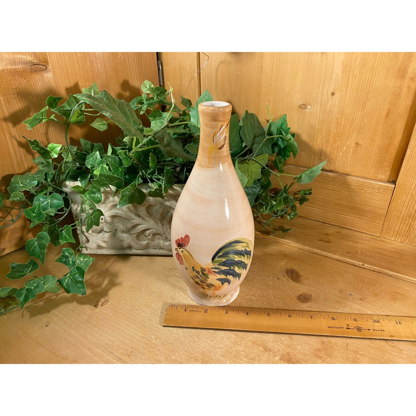 Vintage Handpainted Rooster Ceramic Vase | Boulevard | Farmhouse Kitchen Table Decor | Chickens | Rooster Shelf Decor | Vintage Rooster Vase