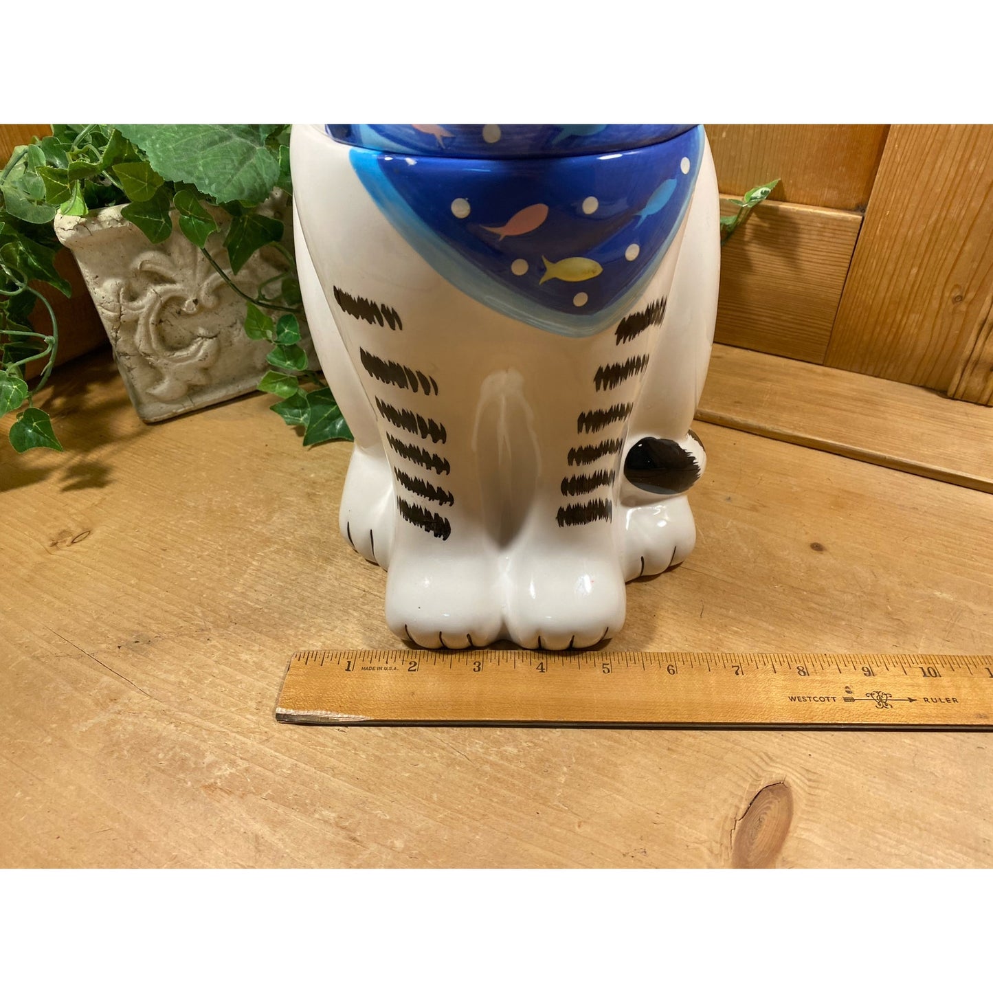 Vintage Ceramic Whimsical Cat Cookie Jar | Coco Dowley | Retro Cat Treat Jar | Farmhouse Kitchen Decor | Ceramic White Cat Treat Canister