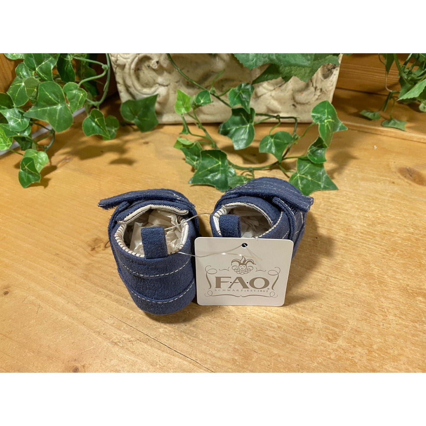 NWT Blue Suede Baby Shoes | Boys 0-3 mo. | FAO Schwarz | New Infant Boy Crib Shoes with Tags | FAO | Blue Slip-On Baby Shoes with Velcro