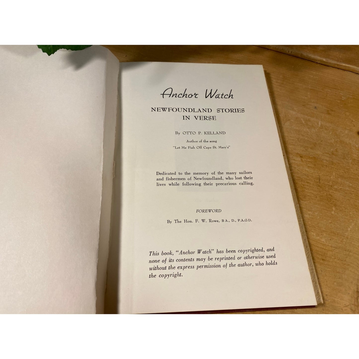Vintage Book: Anchor Watch - Newfoundland Stories In Verse | Otto P. Kelland | Softcover Poetry/Song Book | Fishermen of Newfoundland Canada