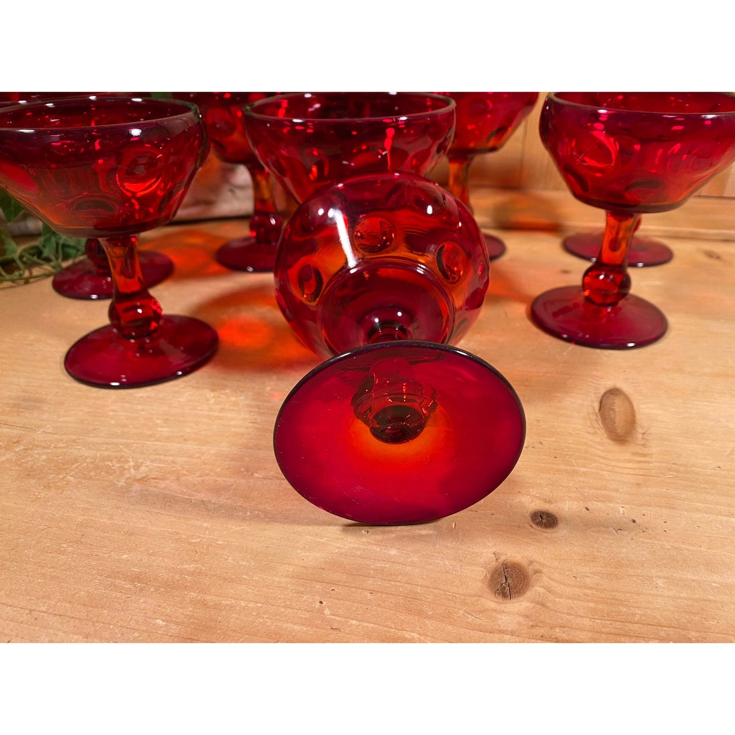 Vintage Ruby Red Champagne Glasses - Set of 8 | Popeye & Olive | Ruby Red Wine, Sherbet, Sorbet Glasses | Cottagecore Table Decor | MCM