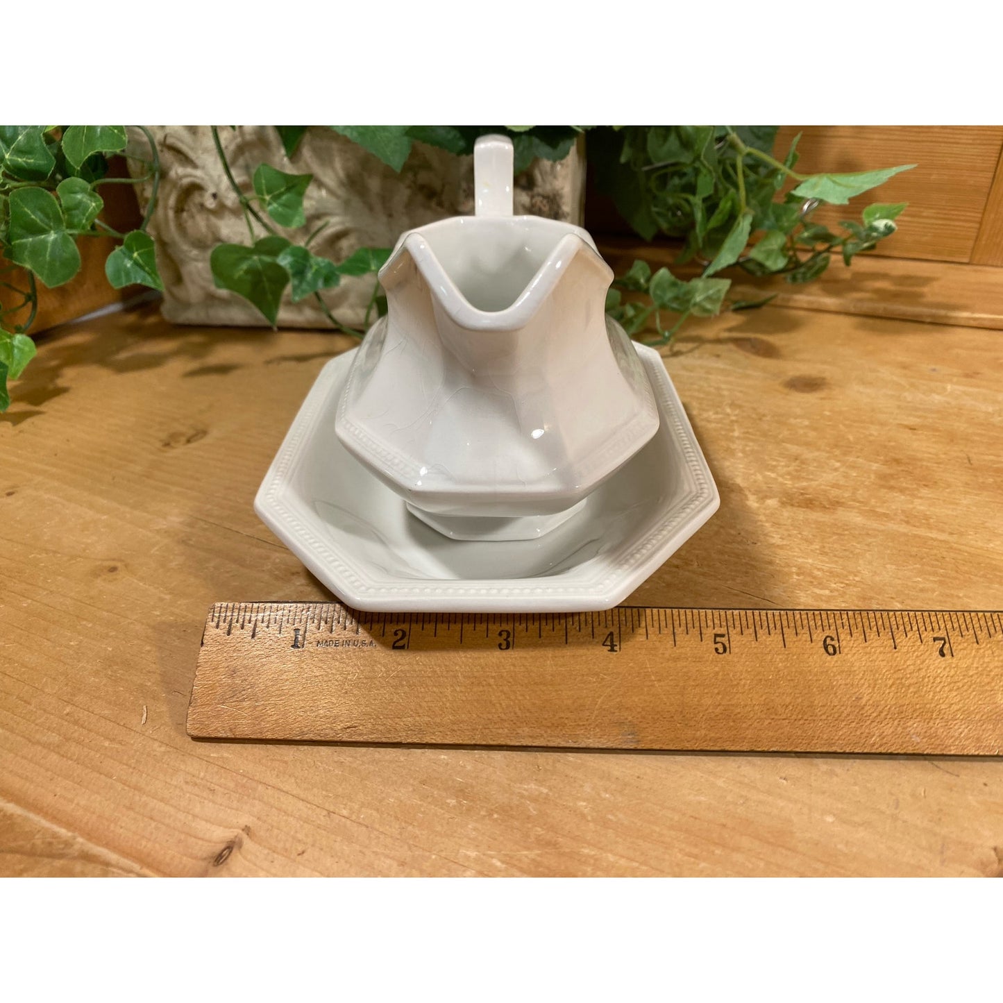 Vintage White Ironstone Gravy Boat + Plate | Johnson Bros. | Made In England | English Ironstone | Farmhouse Table Decor | Stoneware Dish