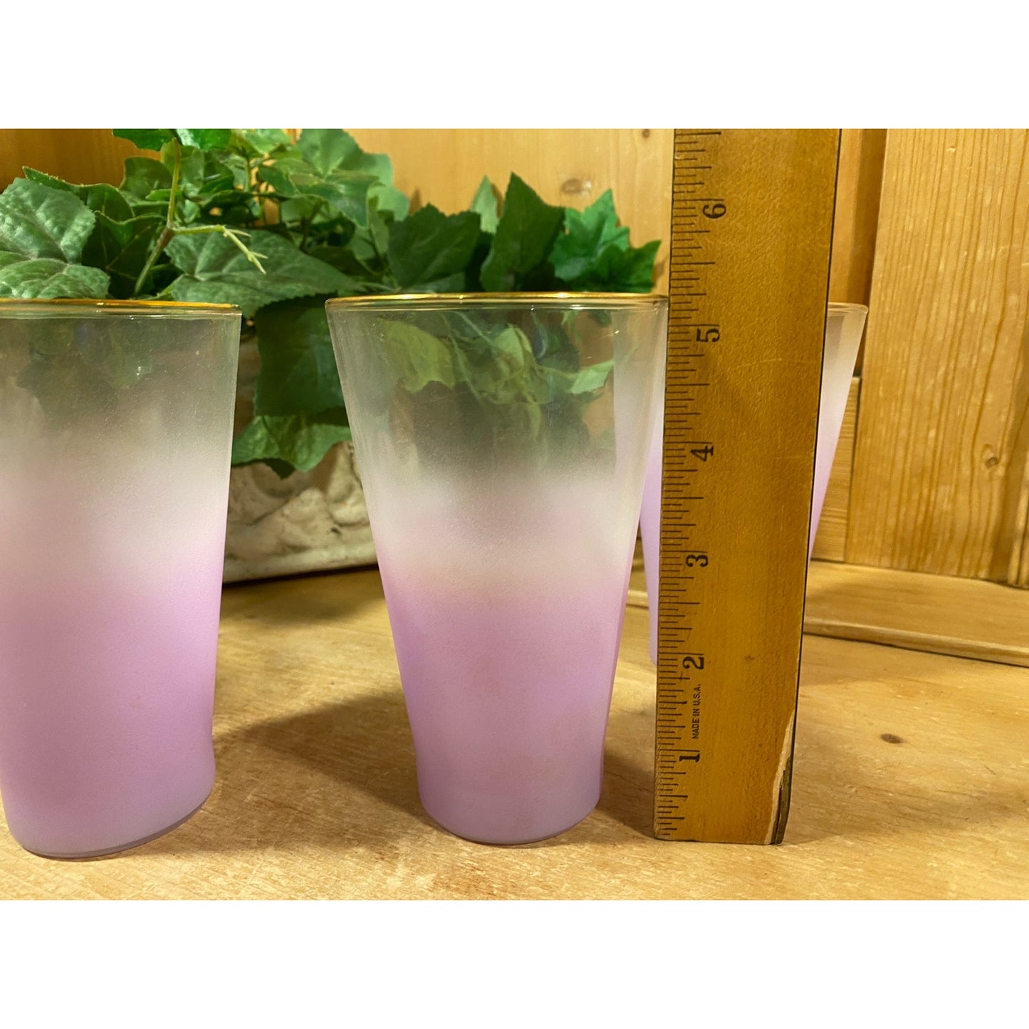 Vintage Ombre Frosted Lavender Glass Tumblers - Set of 4 | Blendo | Midcentury Modern Drinkware Set | Blendo Purple Frosted Drinking Glasses