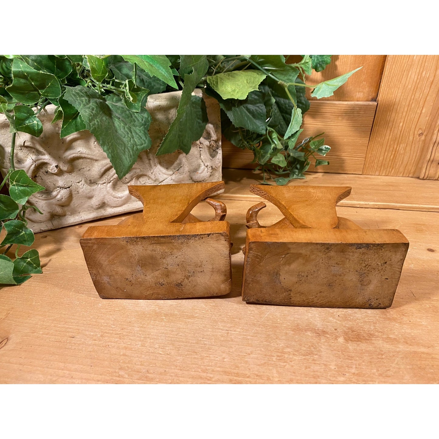 Vintage Carved Wooden Water Buffalo Bookends | Carved Wood Cow Bookends | Bohemian Bookshelf Decor |  Boho Shelf Decor | Cattle Bookends