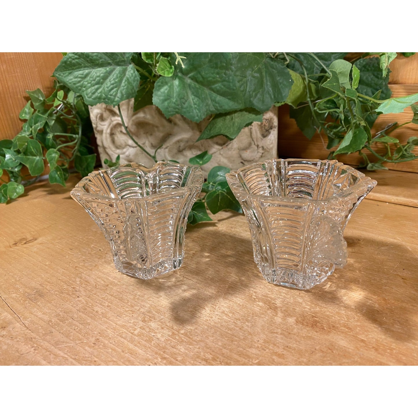 Vintage Clear Cut Glass Sugar and Creamer - Set of 2 | Fan Handle and Starburst Base | Victorian | Clear Glass Sugar Bowl + Cream Pitcher