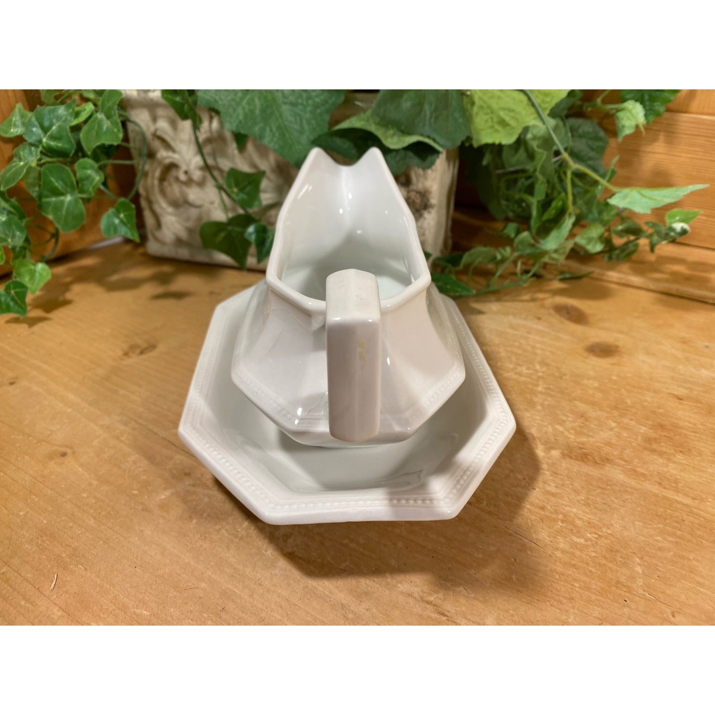 Vintage White Ironstone Gravy Boat + Plate | Johnson Bros. | Made In England | English Ironstone | Farmhouse Table Decor | Stoneware Dish