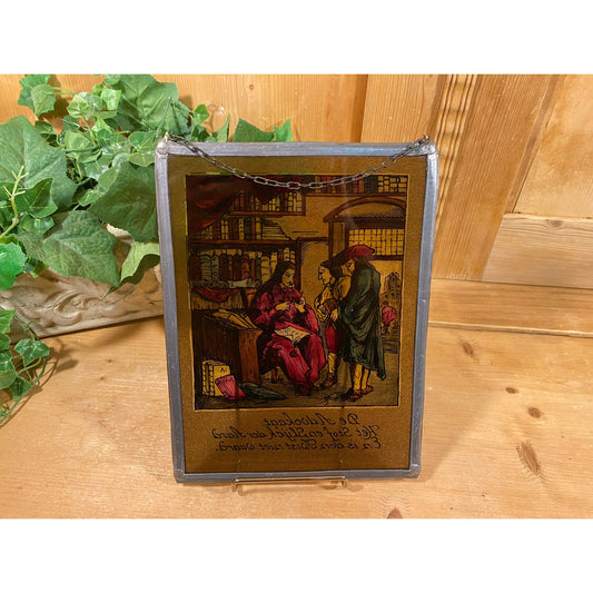 Antique Dutch Reverse Painted Stained Glass | Vintage Framed Art Panel | De Advokaat | Dutch Painted Glass Art Panel | Academia Wall Decor